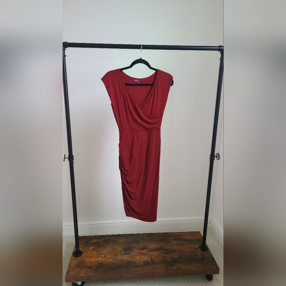 Prana Dresses & Skirts - Prana Shayla Faux Wrap Ruched‎ Side Dress in Raisin Size XS